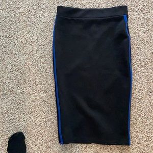Large black electric blue striped pencil skirt